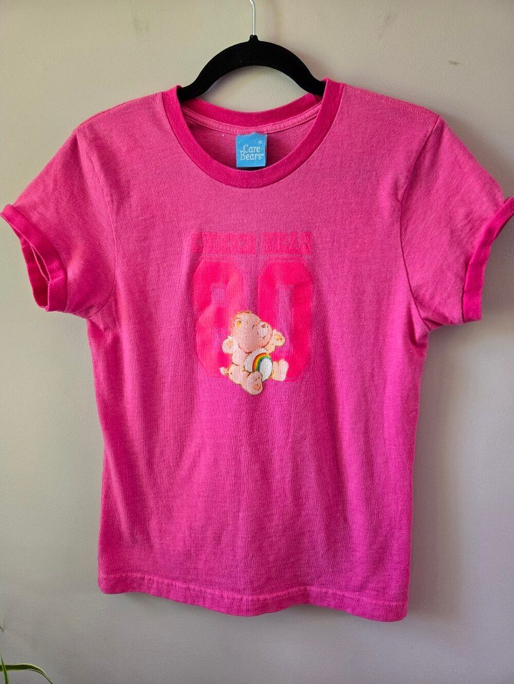 💖 VINTAGE Y2K Care Bears "Cheer Bear" Hot Pink Ringer Tee 🌈